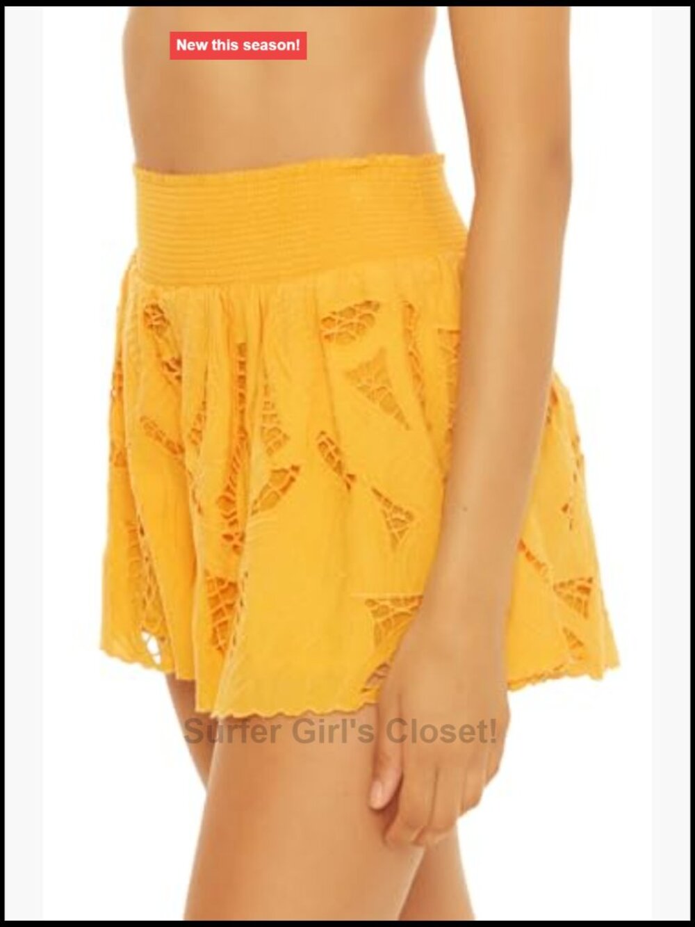 High Waisted Smocked Shorts, Viscose Beach Cover Up with Embroidery - Picture 2 of 5